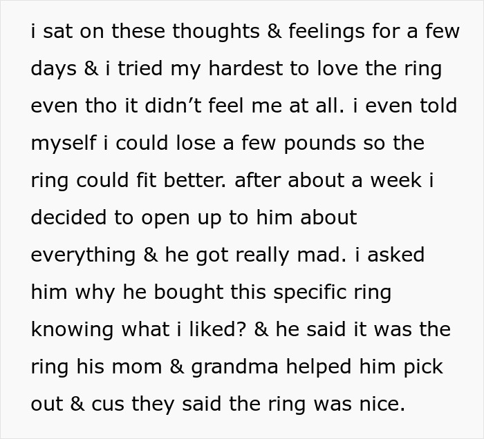 Guy Listens To His Mom’s Advice When Getting Proposal Ring, Instead Of Fiancée’s Detailed Requests Guy Listens To His Mom’s Advice When Getting Proposal Ring, Instead Of Fiancée’s Detailed Requests