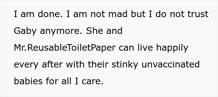 Text discussing breakup over boyfriend's hygiene and trust issues with a friend.