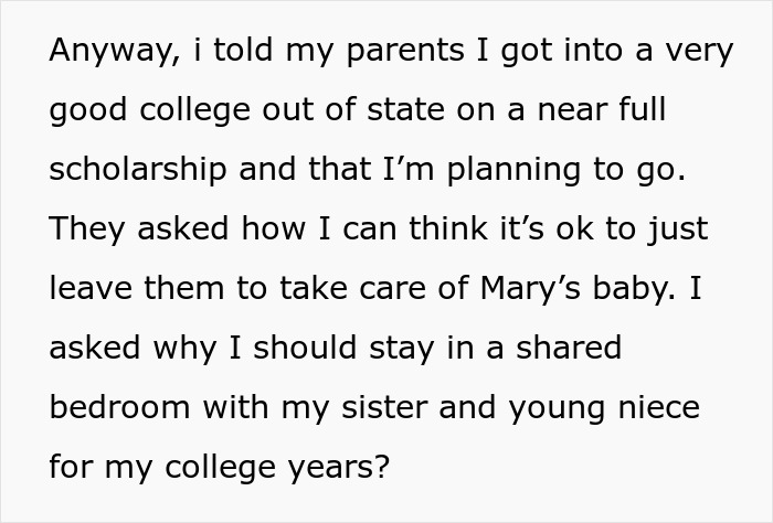 Family Expects This Woman To Delay College To Help With Her Sister's Baby
