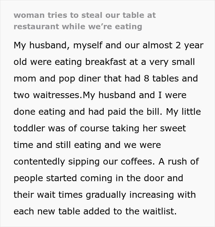 Woman Arrives At Diner, Says &ldquo;I&rsquo;ll Sit Here&rdquo; Gesturing To Table Occupied By Family Of 3