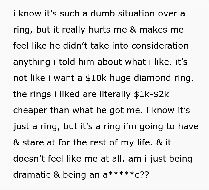 Guy Listens To His Mom’s Advice When Getting Proposal Ring, Instead Of Fiancée’s Detailed Requests Guy Listens To His Mom’s Advice When Getting Proposal Ring, Instead Of Fiancée’s Detailed Requests