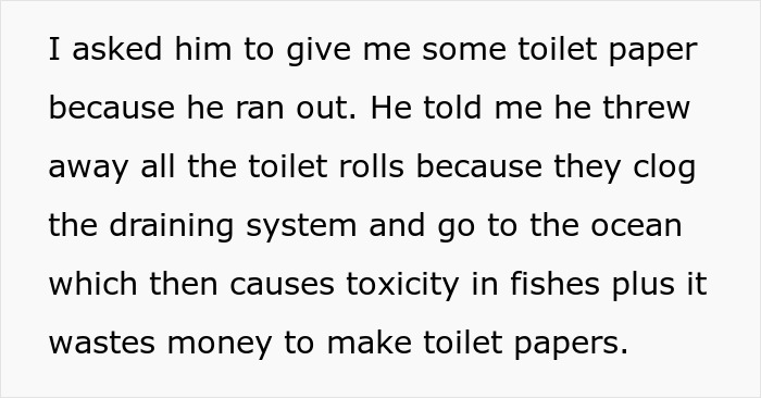 Text exchange about hygiene and toilet paper disposal.