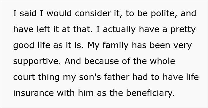 Text about rich grandparents promising grandchild inheritance while mom faces difficult conditions involving life insurance arrangements.