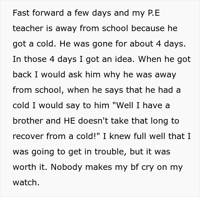 GF Finds A Perfect Way To Embarrass P.E. Teacher For Berating Her BF For His Period