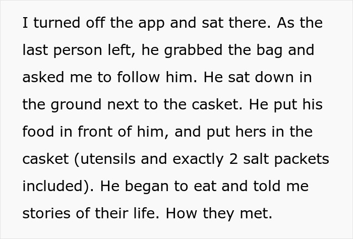 Internet Collectively In Tears After Driver Shares Touching Story Of Delivering Food To A Funeral Internet Collectively In Tears After Driver Shares Touching Story Of Delivering Food To A Funeral