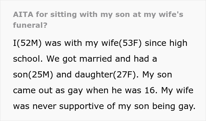 Family Drama Kicks Off When Dad Sits Together With &lsquo;Disowned&rsquo; Gay Son At Wife&rsquo;s Funeral