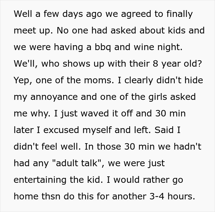 Woman Makes Herself Scarce At A BBQ And Wine Night After A Friend Brings Her Kid To The Party Woman Makes Herself Scarce At A BBQ And Wine Night After A Friend Brings Her Kid To The Party
