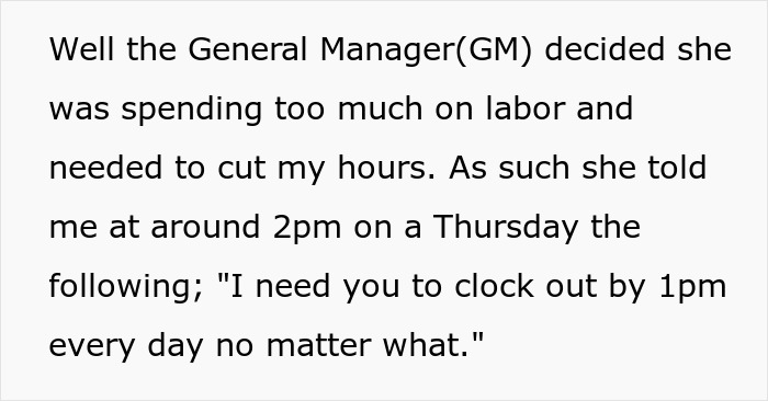 Worker Complies With Manager’s Demand To Be Off The Clock By 1 PM, Teaches Her A Lesson Worker Complies With Manager’s Demand To Be Off The Clock By 1 PM, Teaches Her A Lesson