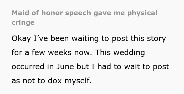 Guests Left Mortified After MOH Exposes The Bride During Wedding Speech