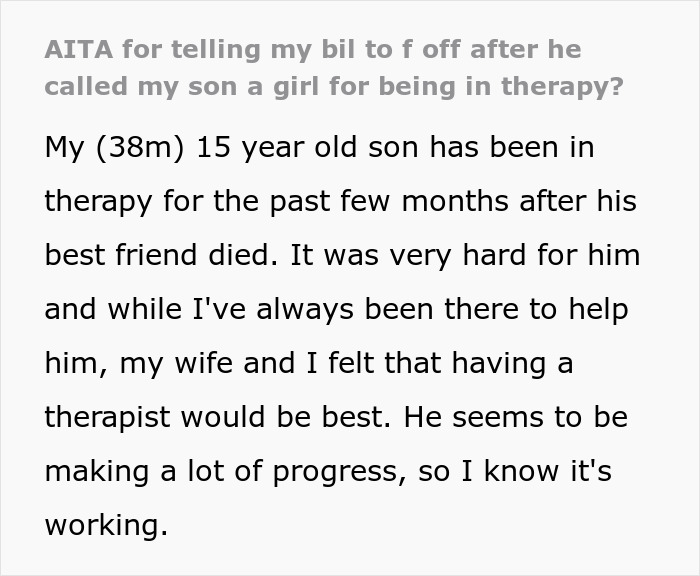 Uncle Thinks His Nephew Is A “Girl” For Attending Therapy, Dad Destroys Him With Words Uncle Thinks His Nephew Is A “Girl” For Attending Therapy, Dad Destroys Him With Words