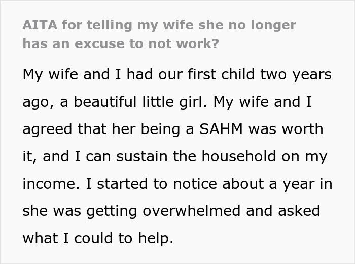 Woman Livid Her Husband Won&rsquo;t Let Her Be A Stay-At-Home Wife Even Though She Has Zero Reason To