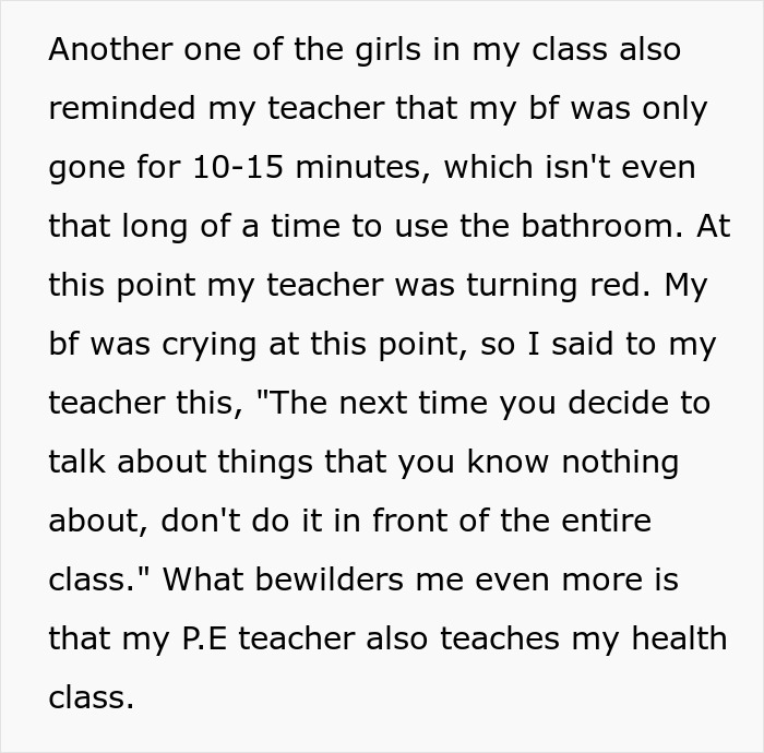GF Finds A Perfect Way To Embarrass P.E. Teacher For Berating Her BF For His Period
