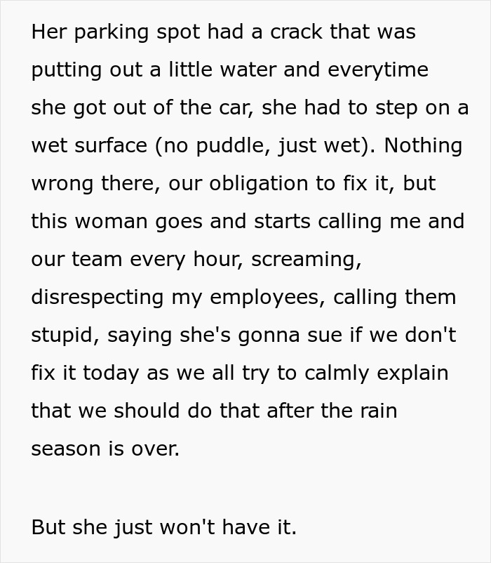 Karen Demands To Have The Crack In Her Parking Spot Filled Now, The Workers Maliciously Comply