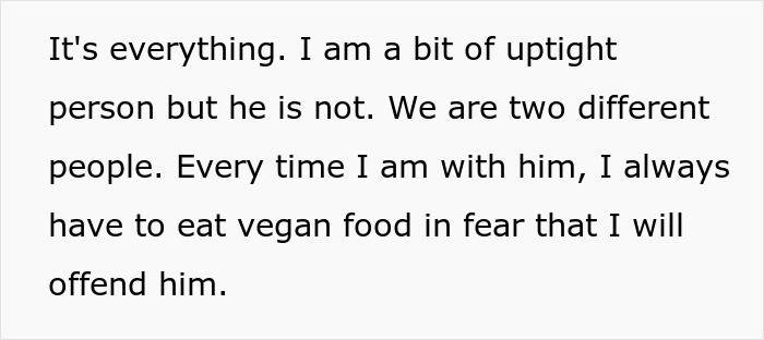 Text about relationship differences and lifestyle concerns with partner's hygiene.