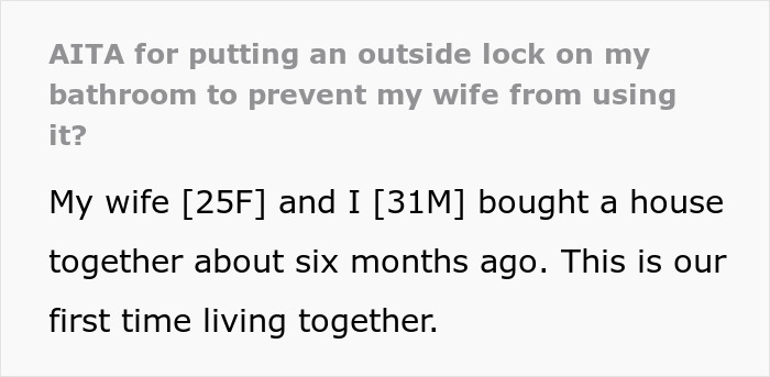 &ldquo;AITA For Putting An Outside Lock On My Bathroom To Prevent My Wife From Using It?&rdquo;