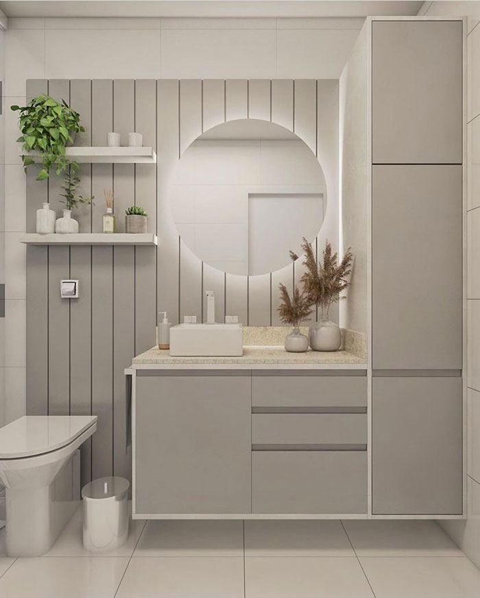Vertical Storage White Bathroom Shelves With Mirror And Plants Vertical Storage White Bathroom Shelves With Mirror And Plants