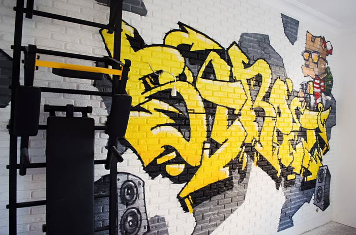 Graffiti on the white brick wall Graffiti on the white brick wall