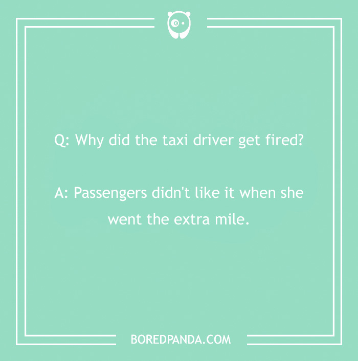 Clean joke about a taxi driver going the extra mile; text on a green background. - 15