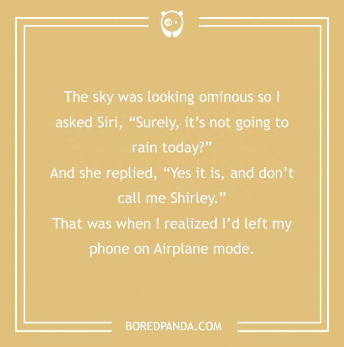 Text on image reading a clean joke about Siri and Airplane mode misunderstanding. - 28