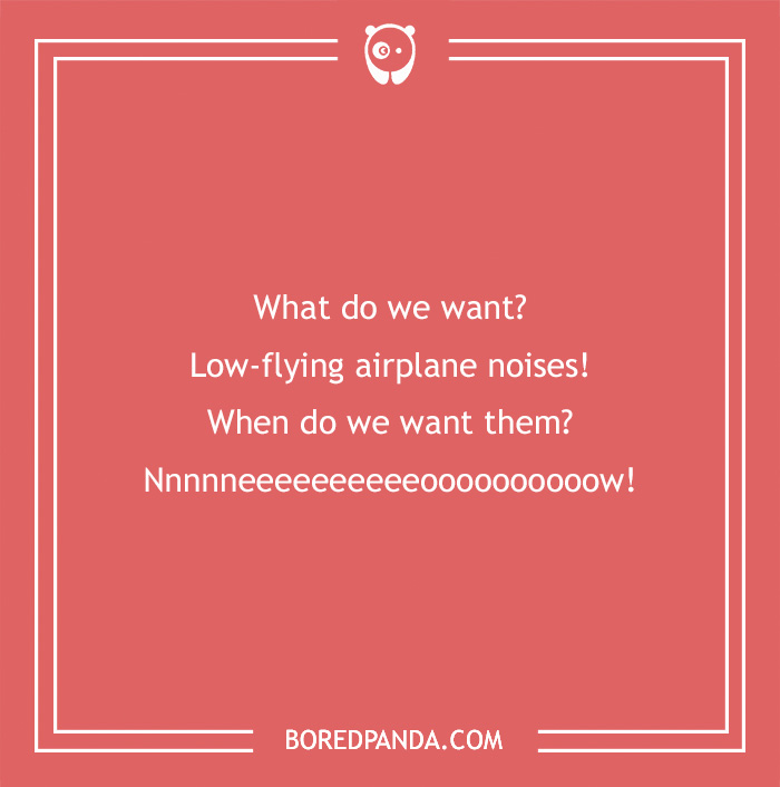 Text image with a joke about low-flying airplane noises, delivering clean laughter by Bored Panda. - 5