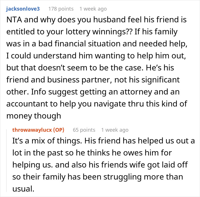 Woman Doesn't Want To Share Lottery Winnings With Husband's Friend, Gets Told To Stay Wary Woman Doesn't Want To Share Lottery Winnings With Husband's Friend, Gets Told To Stay Wary
