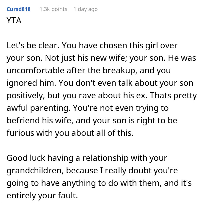 &ldquo;AITA For Telling My Son&rsquo;s Wife That His Ex Is In The Family And Has Been Here Longer Than She Has&rdquo;