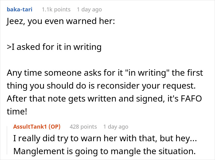Worker Complies With Manager’s Demand To Be Off The Clock By 1 PM, Teaches Her A Lesson Worker Complies With Manager’s Demand To Be Off The Clock By 1 PM, Teaches Her A Lesson