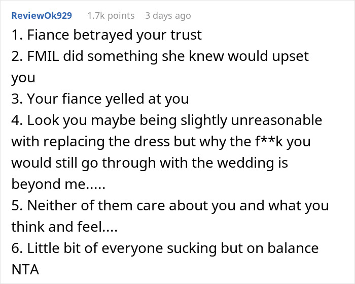 Woman's Fianc&eacute; Lets His Mom Try On Her Wedding Dress, Knowing She Would Be Livid, Drama Ensues
