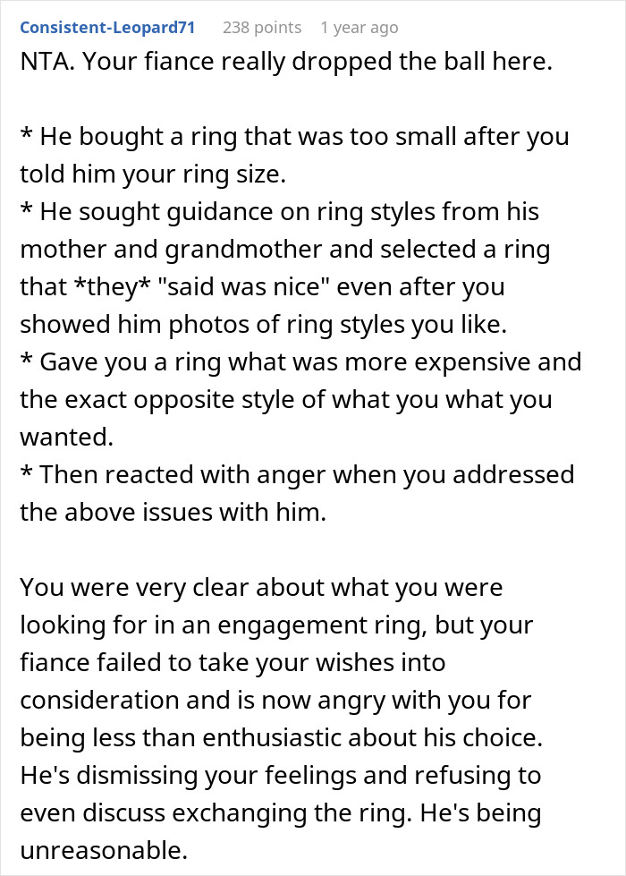 Guy Listens To His Mom’s Advice When Getting Proposal Ring, Instead Of Fiancée’s Detailed Requests Guy Listens To His Mom’s Advice When Getting Proposal Ring, Instead Of Fiancée’s Detailed Requests
