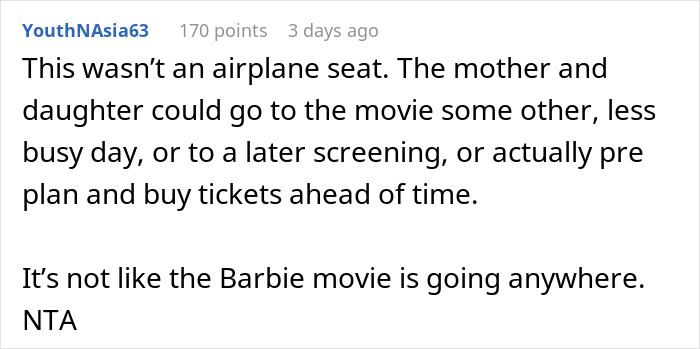 Mom Feels Entitled To Guy&rsquo;s Seats So She Can Watch &lsquo;Barbie&rsquo; With Her Daughter, He Refuses To Move