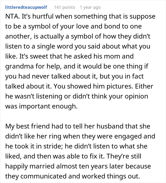 Guy Listens To His Mom’s Advice When Getting Proposal Ring, Instead Of Fiancée’s Detailed Requests Guy Listens To His Mom’s Advice When Getting Proposal Ring, Instead Of Fiancée’s Detailed Requests
