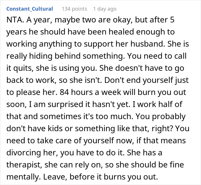Exhausted Husband Working 84-Hour Weeks Considers Divorce After Wife Won&rsquo;t Go Back To Work