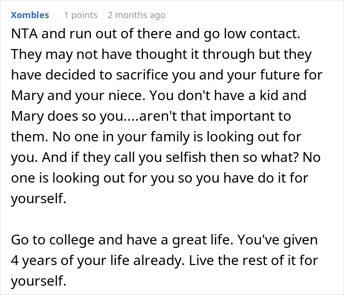 Family Expects This Woman To Delay College To Help With Her Sister's Baby