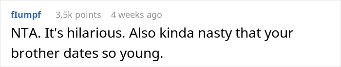 Reddit comment about brother's tattoo causing sibling drama, with humorous and critical tone. Reddit comment about brother's tattoo causing sibling drama, with humorous and critical tone.