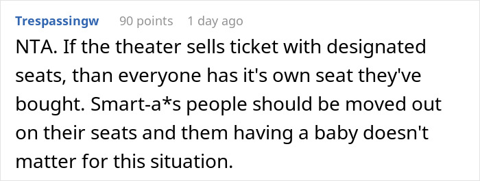 Couple Reserves Movie Theatre Seats, Finds Them Occupied By A Family With A Baby, Has None Of It Couple Reserves Movie Theatre Seats, Finds Them Occupied By A Family With A Baby, Has None Of It