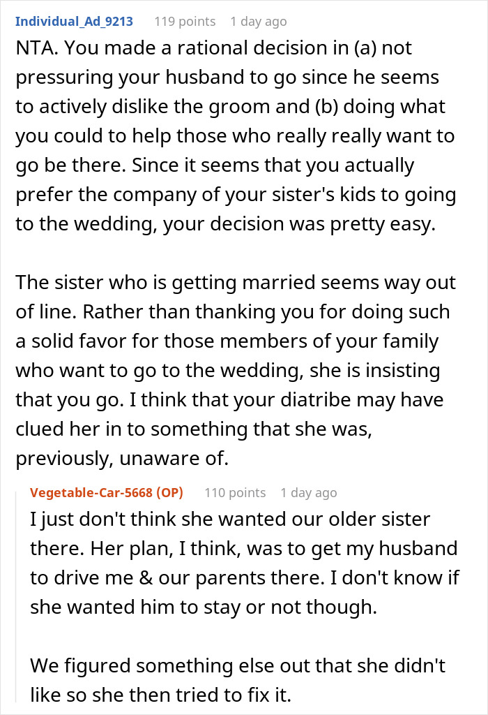 Woman Decides To Skip On Sister’s Child-Free Wedding And Be The Babysitter, Enraging The Bride Woman Decides To Skip On Sister’s Child-Free Wedding And Be The Babysitter, Enraging The Bride