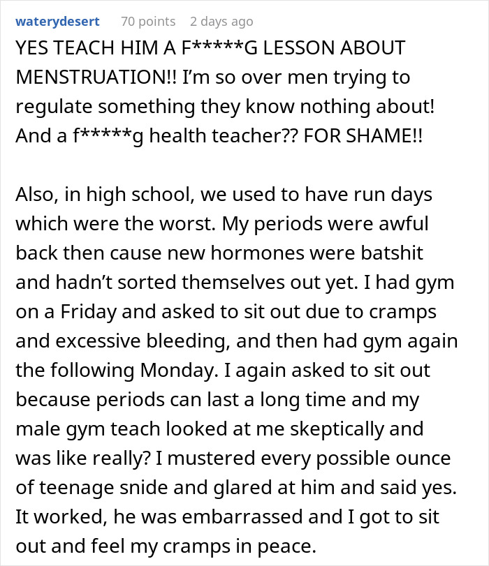 GF Finds A Perfect Way To Embarrass P.E. Teacher For Berating Her BF For His Period