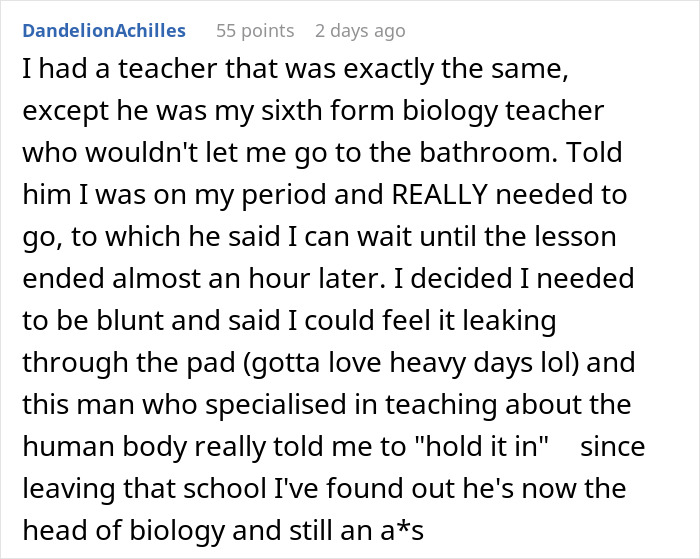 GF Finds A Perfect Way To Embarrass P.E. Teacher For Berating Her BF For His Period