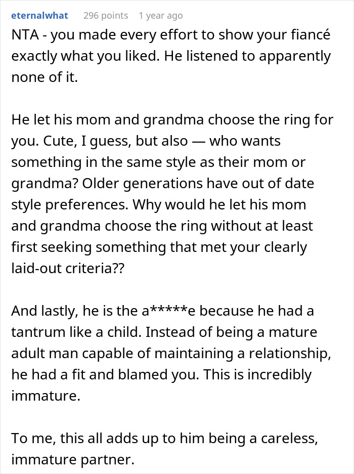 Guy Listens To His Mom’s Advice When Getting Proposal Ring, Instead Of Fiancée’s Detailed Requests Guy Listens To His Mom’s Advice When Getting Proposal Ring, Instead Of Fiancée’s Detailed Requests