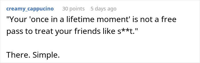 Comment text on social media explaining why a maid of honor walked out of her best friend&rsquo;s wedding after breakup reveal.