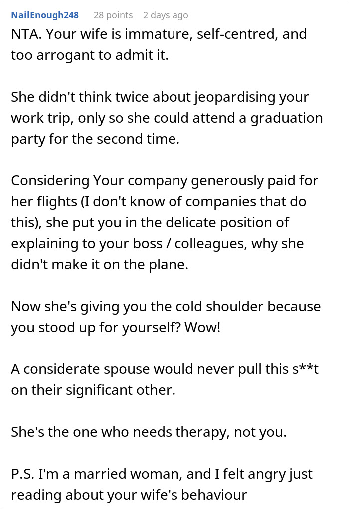Husband Tells Wife They Need To Leave The Party To Catch A Flight But Gets Ignored, Leaves Alone