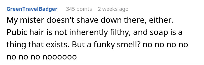 Online comment discussing a boyfriend's hygiene issues and the importance of cleanliness.