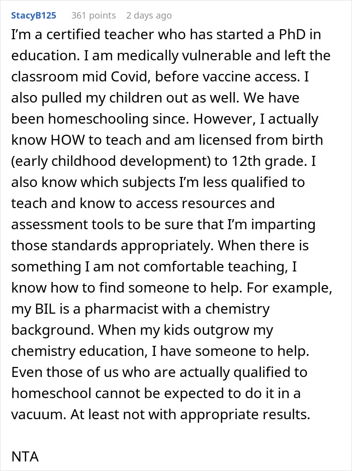 Person Makes Their Sister Cry By Quizzing Her After She Claimed She Would Homeschool Her Kid