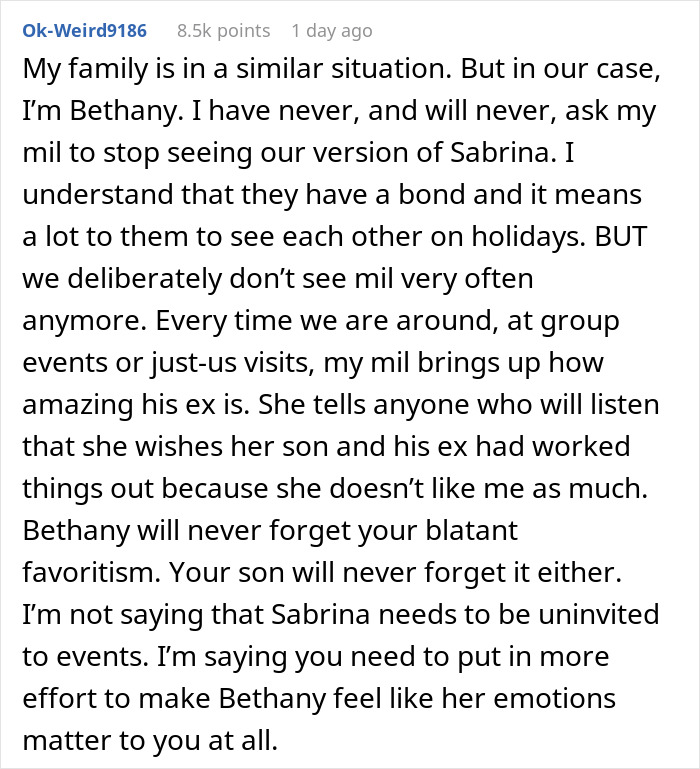 &ldquo;AITA For Telling My Son&rsquo;s Wife That His Ex Is In The Family And Has Been Here Longer Than She Has&rdquo;