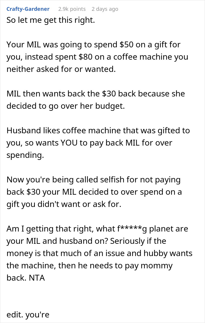 &ldquo;Never Asked For It&rdquo;: Woman Receives A Gift From MIL, Is Shocked When She Also Asks For $30 Back