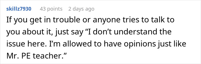 GF Finds A Perfect Way To Embarrass P.E. Teacher For Berating Her BF For His Period