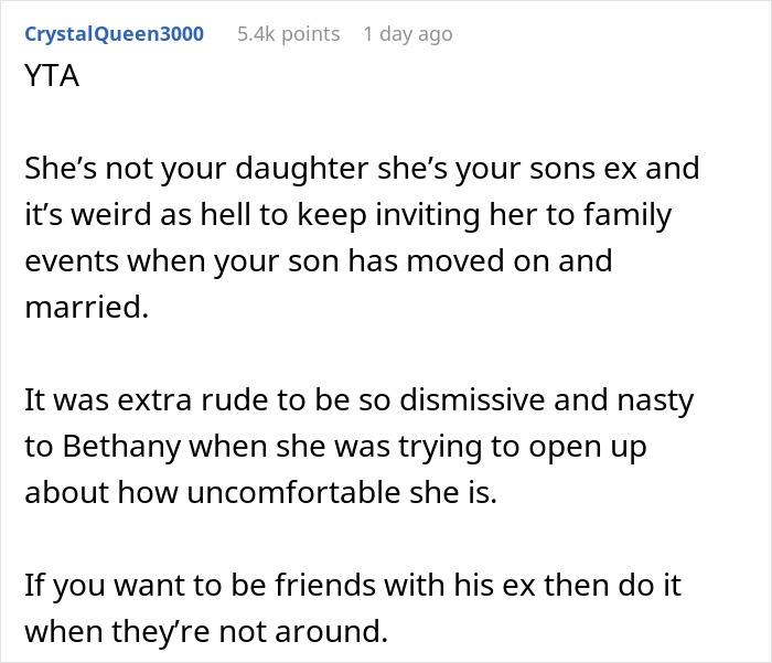 &ldquo;AITA For Telling My Son&rsquo;s Wife That His Ex Is In The Family And Has Been Here Longer Than She Has&rdquo;