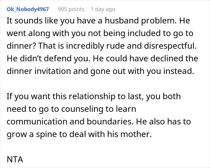 Woman Is Left Out Of Fancy Dinner Because Her MIL Assumed She Wouldn&rsquo;t Know How To Eat The Food