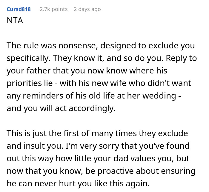 Teen Called A &ldquo;Selfish Brat&rdquo; For Exposing Why Dad And Stepmom Excluded Her From Wedding