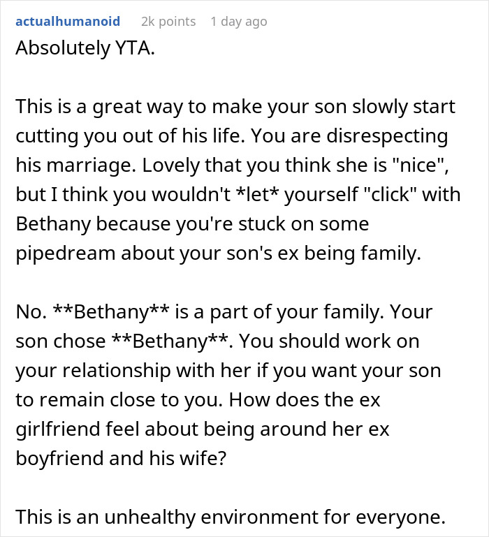 &ldquo;AITA For Telling My Son&rsquo;s Wife That His Ex Is In The Family And Has Been Here Longer Than She Has&rdquo;